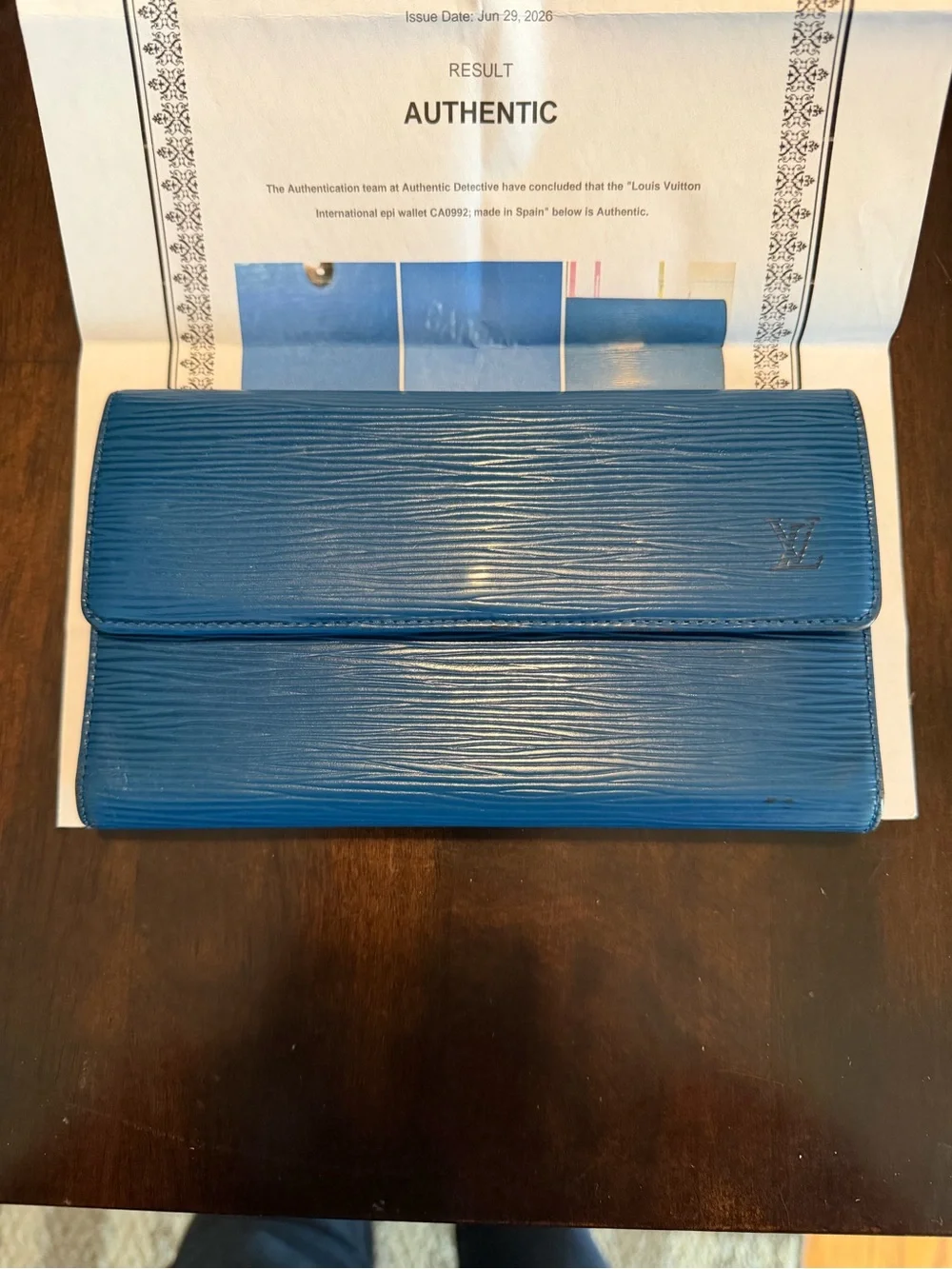 Authentic Louis Vuitton Blue Epi Leather Continental Wallet